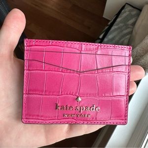 Kate Spade | Croc Embossed Staci Festive Pink Cardholder Wallet NEW WITH TAGS